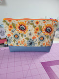 Sunny Bloom Two -Toned Pouch|handmade Floral Cosmetic Bag