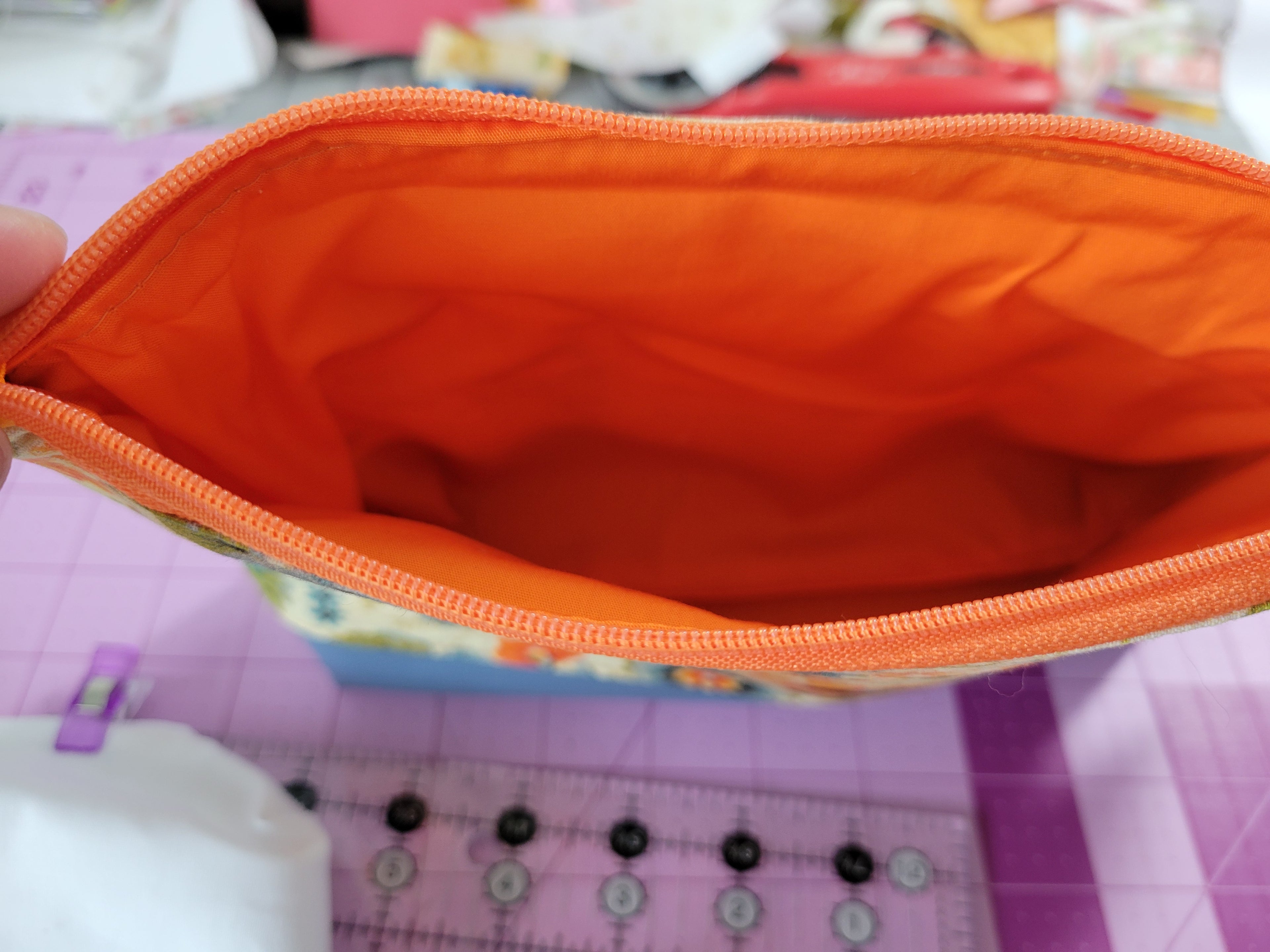 Sunny Bloom Two -Toned Pouch|handmade Floral Cosmetic Bag