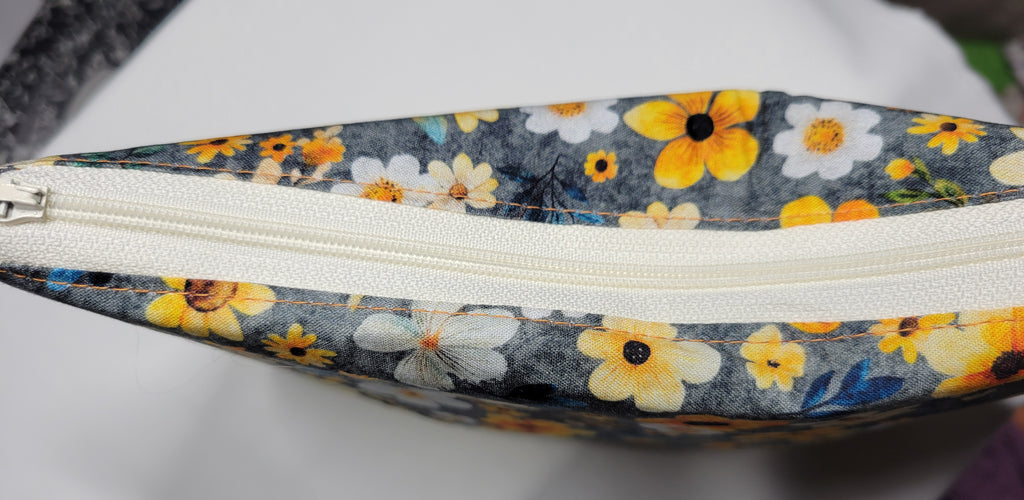 Yellow Flower Zipper Pouch – Handmade Cotton & Faux Leather
