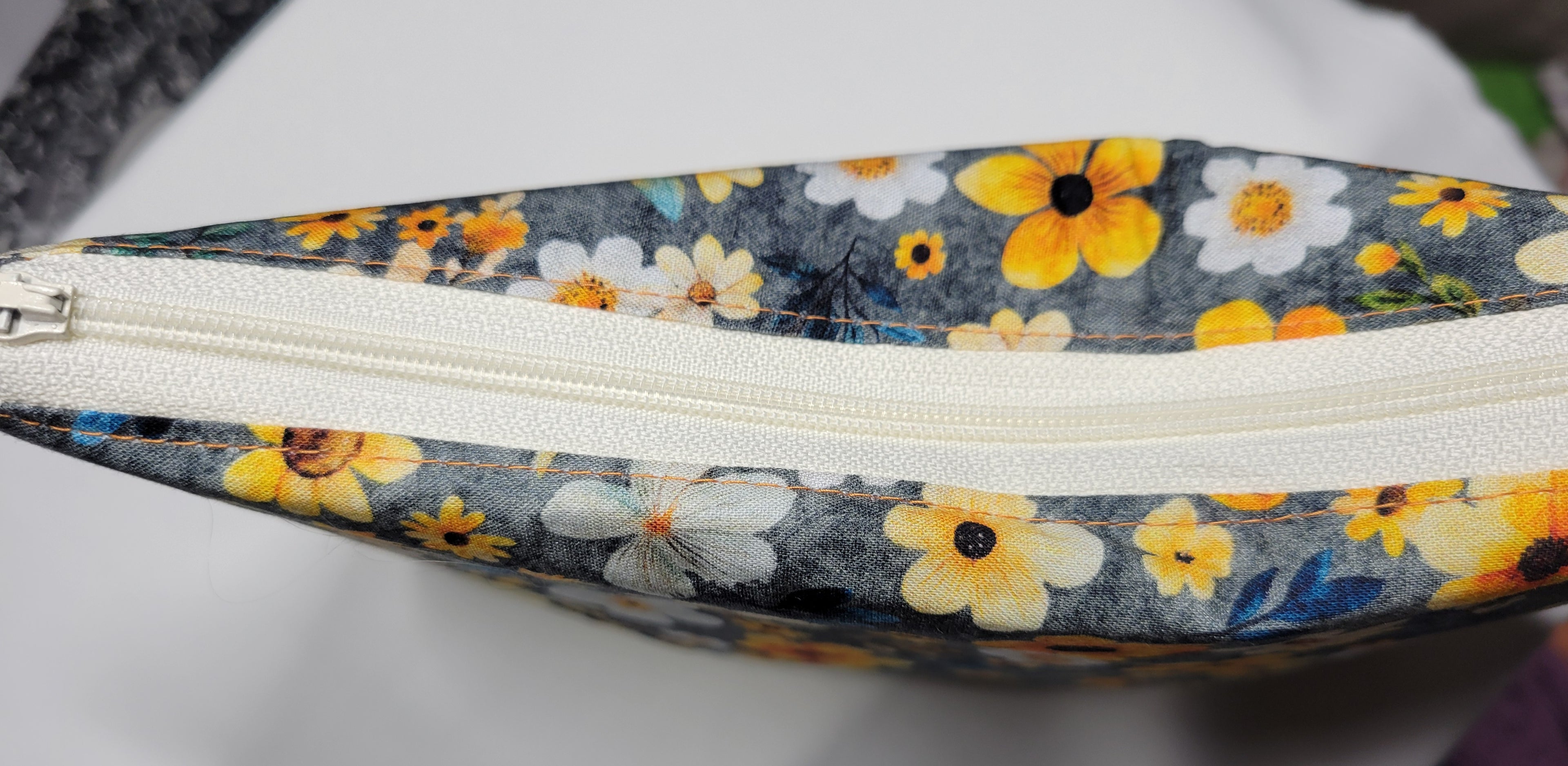 Yellow Flower Zipper Pouch – Handmade Cotton & Faux Leather