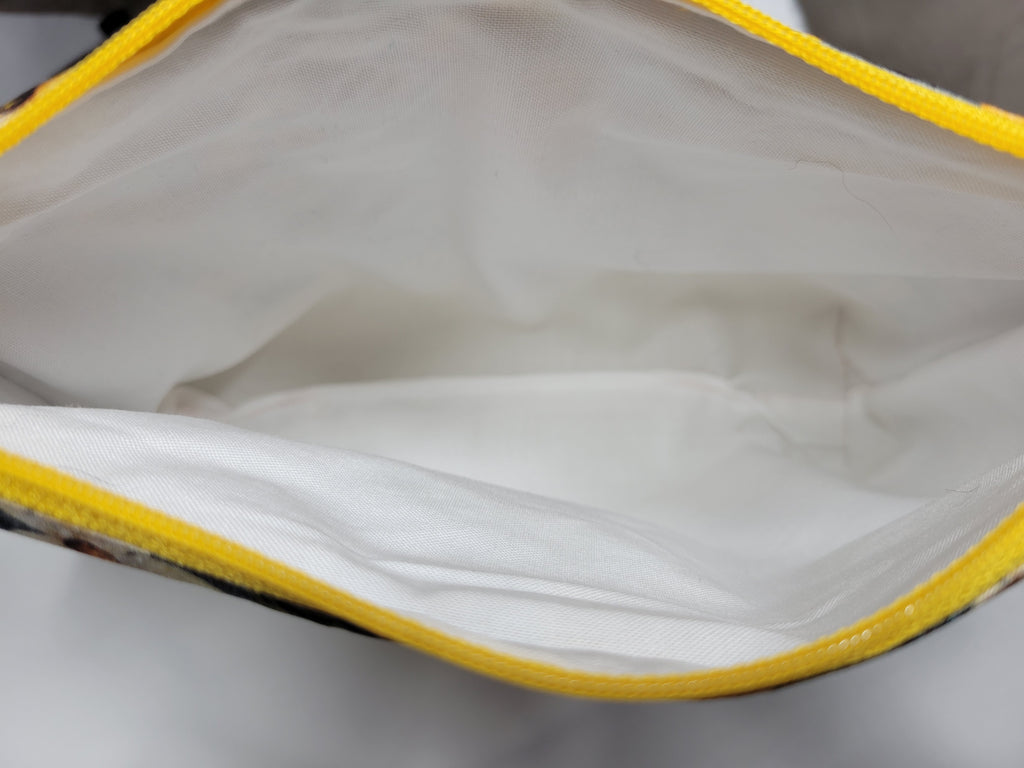 Yellow Flower Zipper Pouch – Handmade Cotton & Faux Leather
