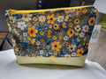 Yellow Flower Zipper Pouch – Handmade Cotton & Faux Leather