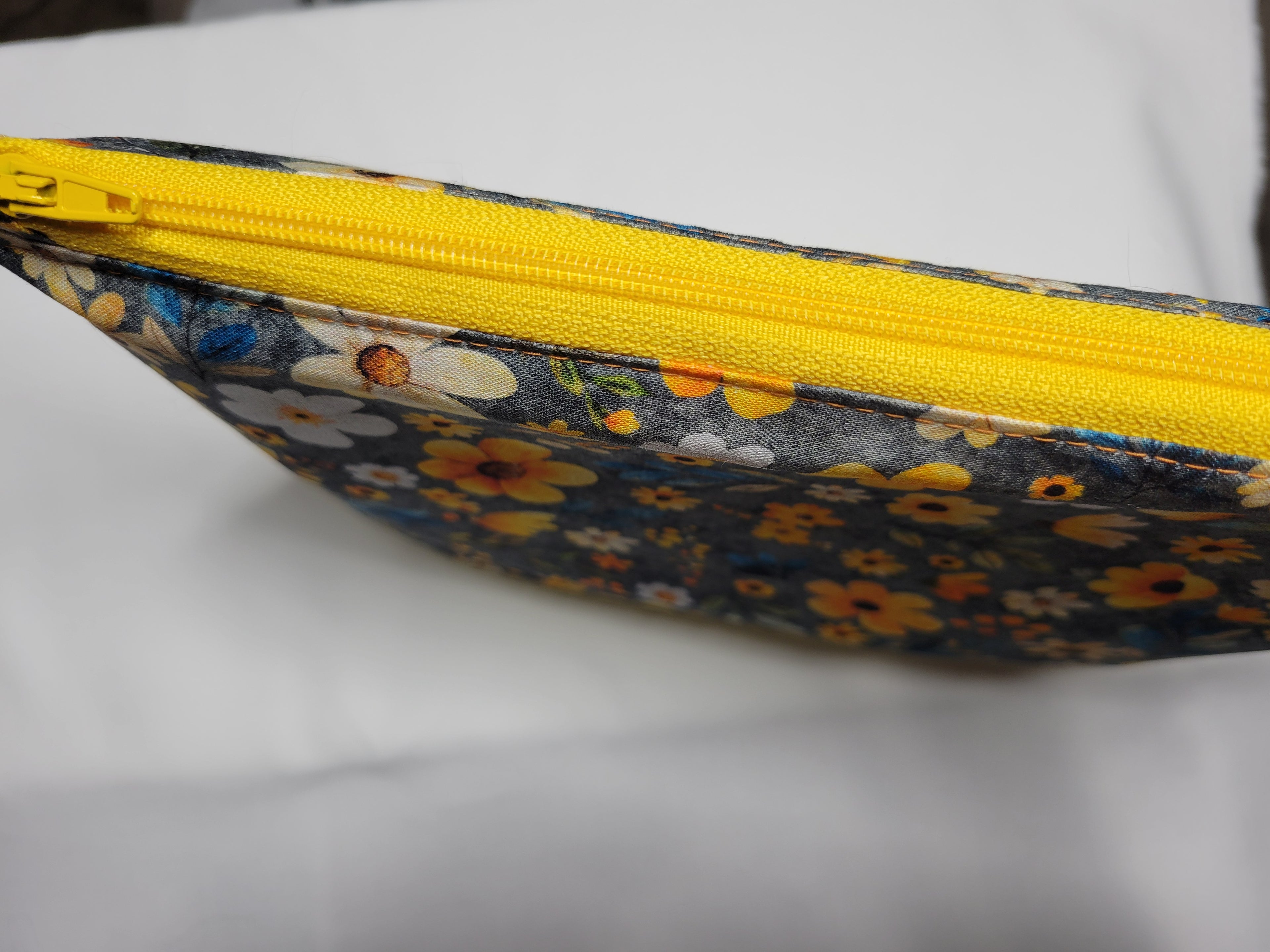 Yellow Flower Zipper Pouch – Handmade Cotton & Faux Leather